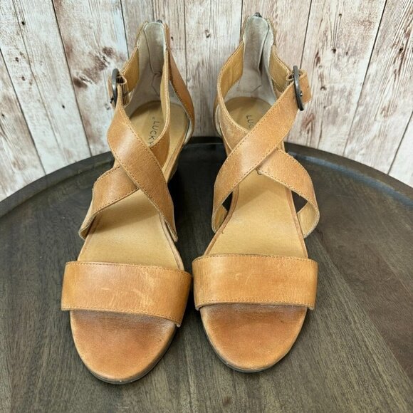Lucky Brand Womens Jestah Wedge Sandals Ankle Strap Leather Zip-Up Size 7M - Picture 2 of 12